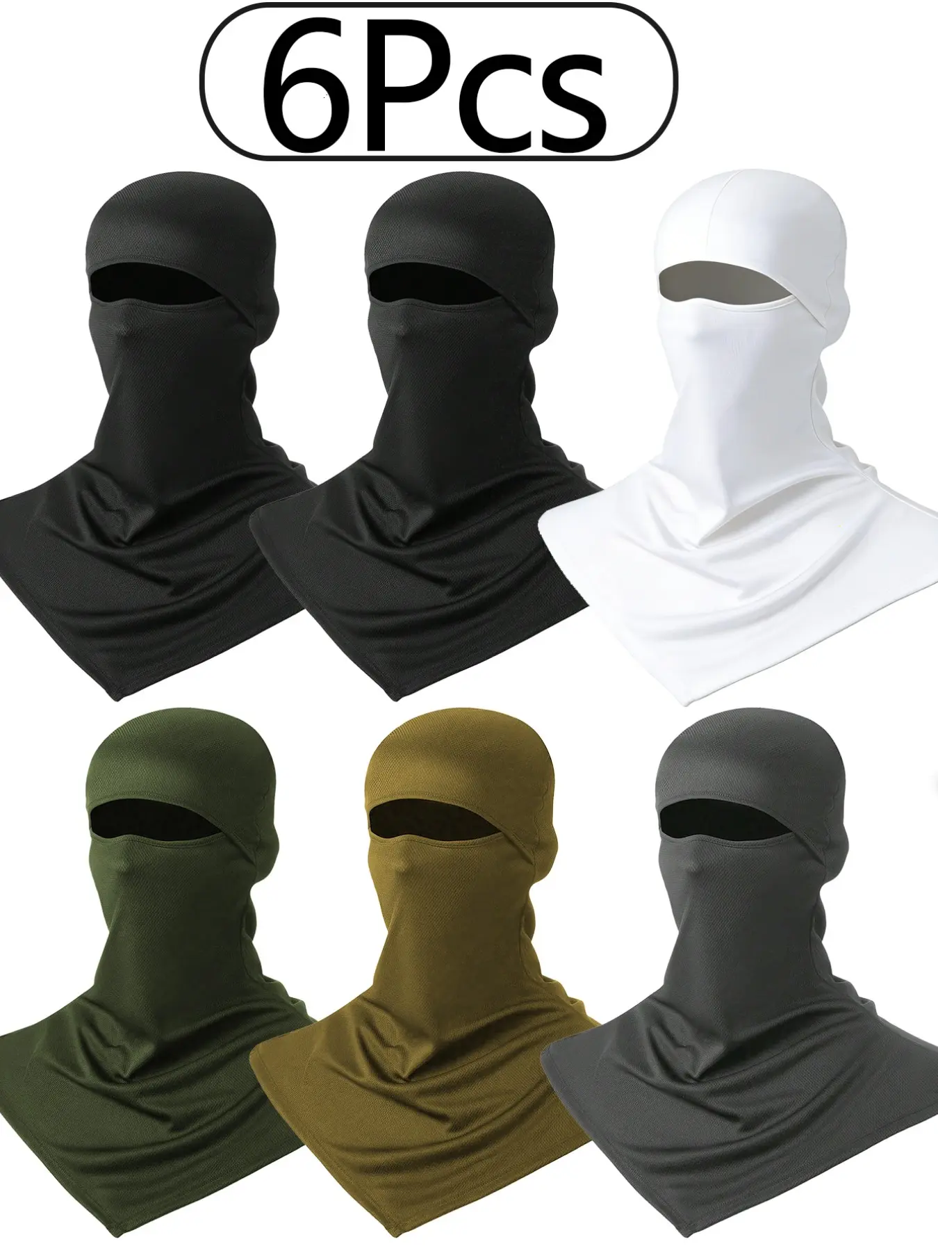6 Pack Breathable Long-Length Full Face Mask for Men & Women, Sun Protection Quick-Dry Fishing Head Cover, Sweat-Absorbent Sports Balaclava