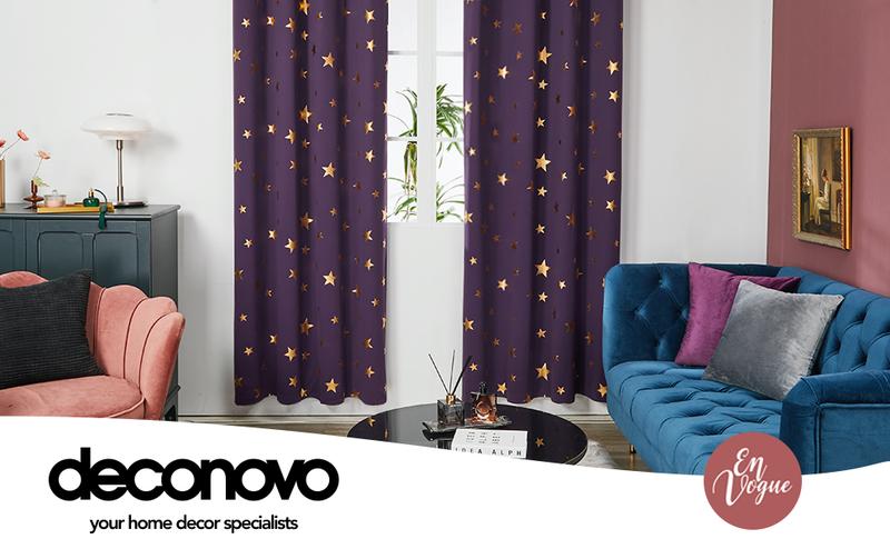 Deconovo Blackout Curtains 2 panels, Gold Star Foil Print Blackout Curtains Room Darkening Thermal Insulated Sun Blocking Grommet Curtains
