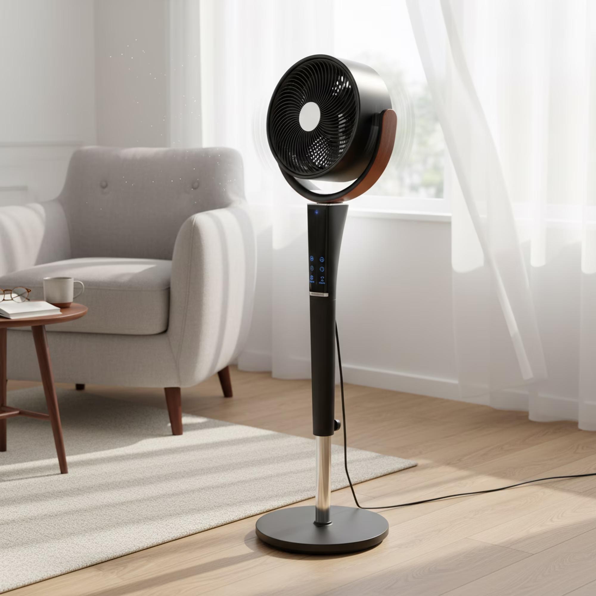 Fan for Bedroom, 120° Oscillating Standing Fans, Quiet Floor Fan with DC Motor, 100ft Pedestal Fans for Room, 16 Speeds, 4 modes, 30dB,, 37-45" Adjustable Height, 12H Timer，With ambient lighting