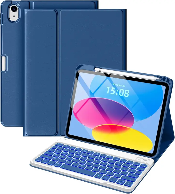 Keyboard Case For IPad 10th Generation 10.9 Inch 2022 And IPad 11th Generation A16 11 Inch 2025, Detachable Bluetooth Keyboard Case With Pencil Holder