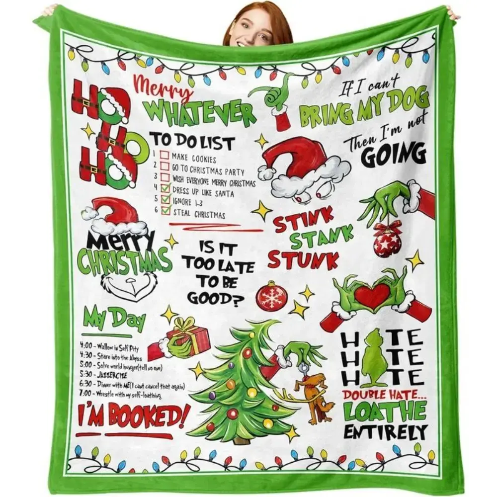 Funny “Merry Christmas” green flannel throw blanket, funny Xmas tree birthday gifts for kids and adults (men and women), soft winter holiday blankets for bedding, sofa, home decor, gift idea