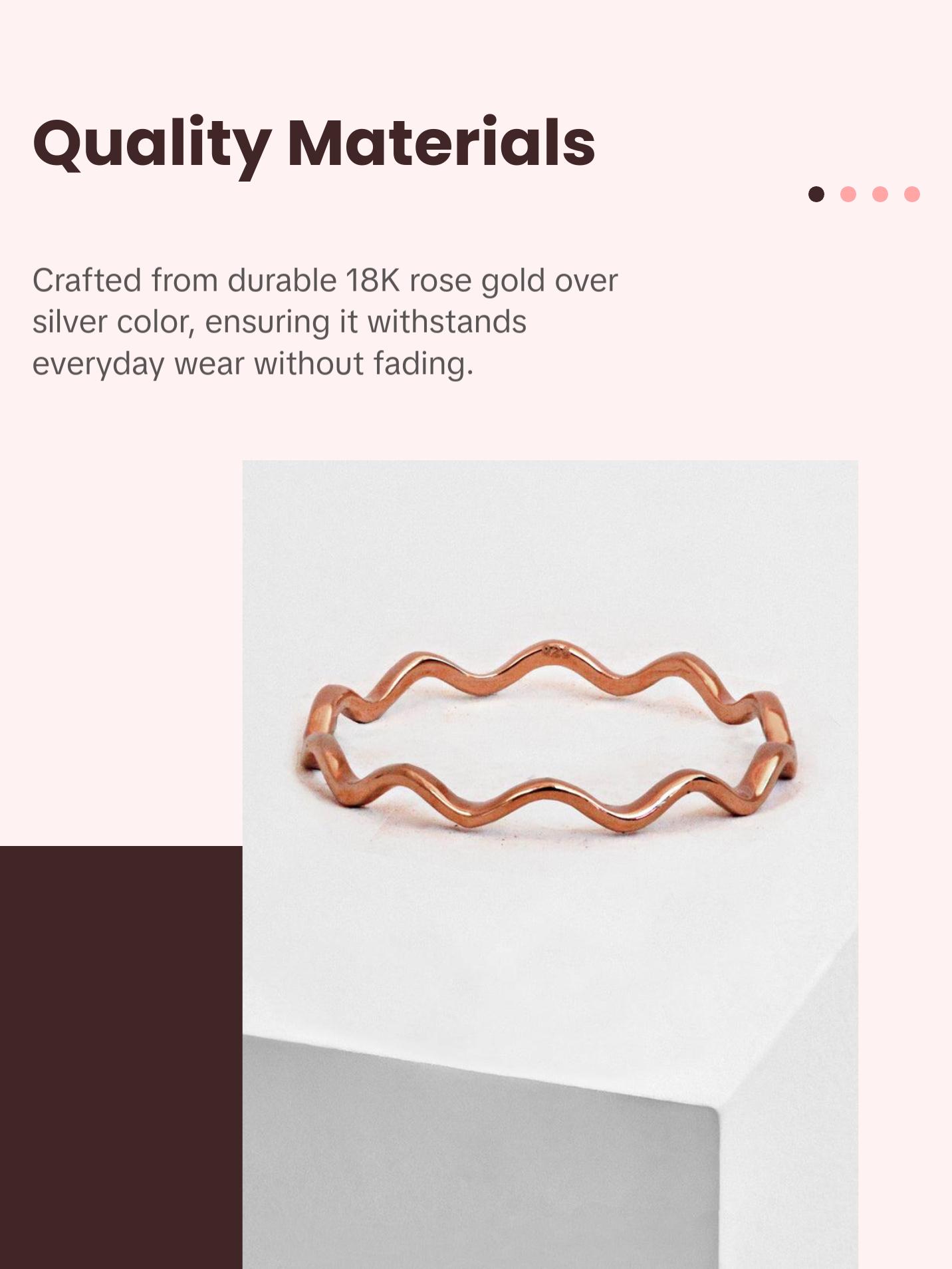 SONIA HOU Noodle Wavy 18K Rose Gold Over Sterling Silver Stackable Ring | S925 Minimalist Trendy | Cute Classic Simple Stackable | Birthday Gift