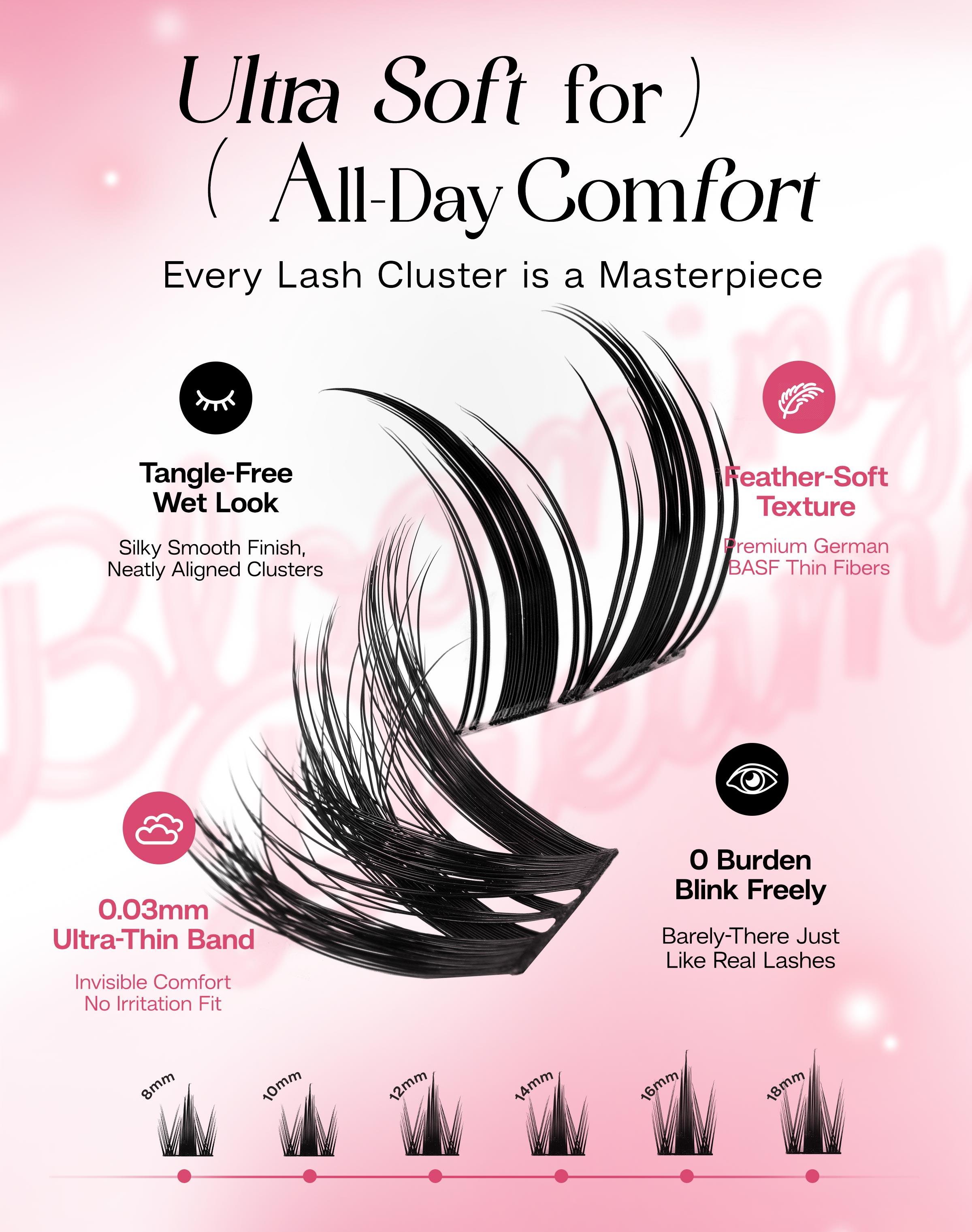 73% Hot Fresh Launch ProLashBeauty Anime Lashes Cluster Extension Kit - DIY C D Curl Eyelashes with Remover for Volume Length - Cosmetic Makeup