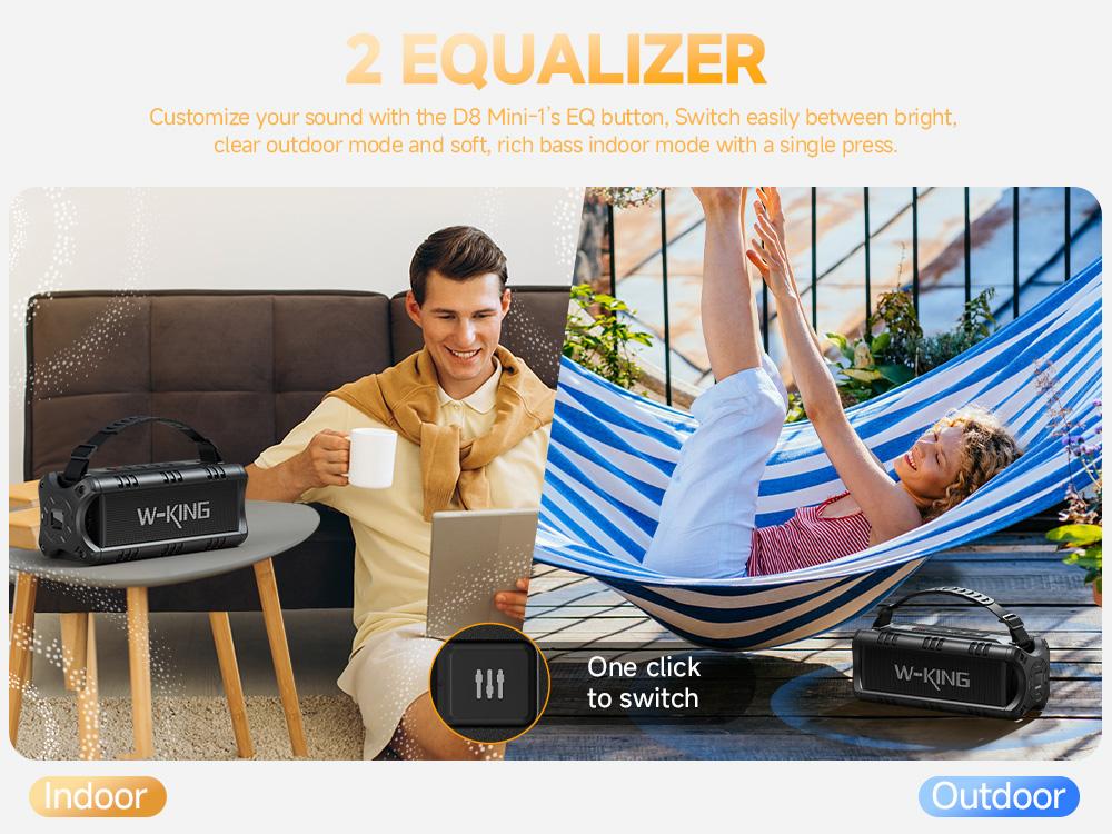 W-KING 60W Peak D8 Mini Portable Bluetooth Speaker, IPX6 Waterproof, 30W Wireless, 24-Hour Playtime, Powerful Bass, NFC, TF Card, USB Playback, Built-in Mic, AUX-IN, for Home, Outdoor Adjustable Subwoofer