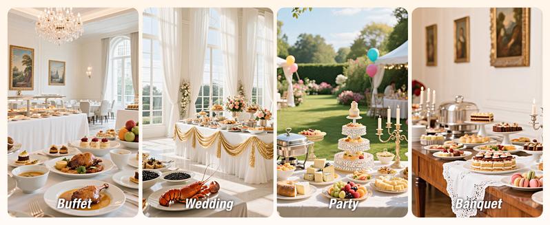 WARMOUNTS 5QT White Chafing Dishes for Buffet with Glass Lid 2/4 Pack, Maifanite-Coated Round Chafing Dish Set w/Mirror-Polished Stainless Steel Rolled Rim, Stackable, Lid Holder for Party, Wedding