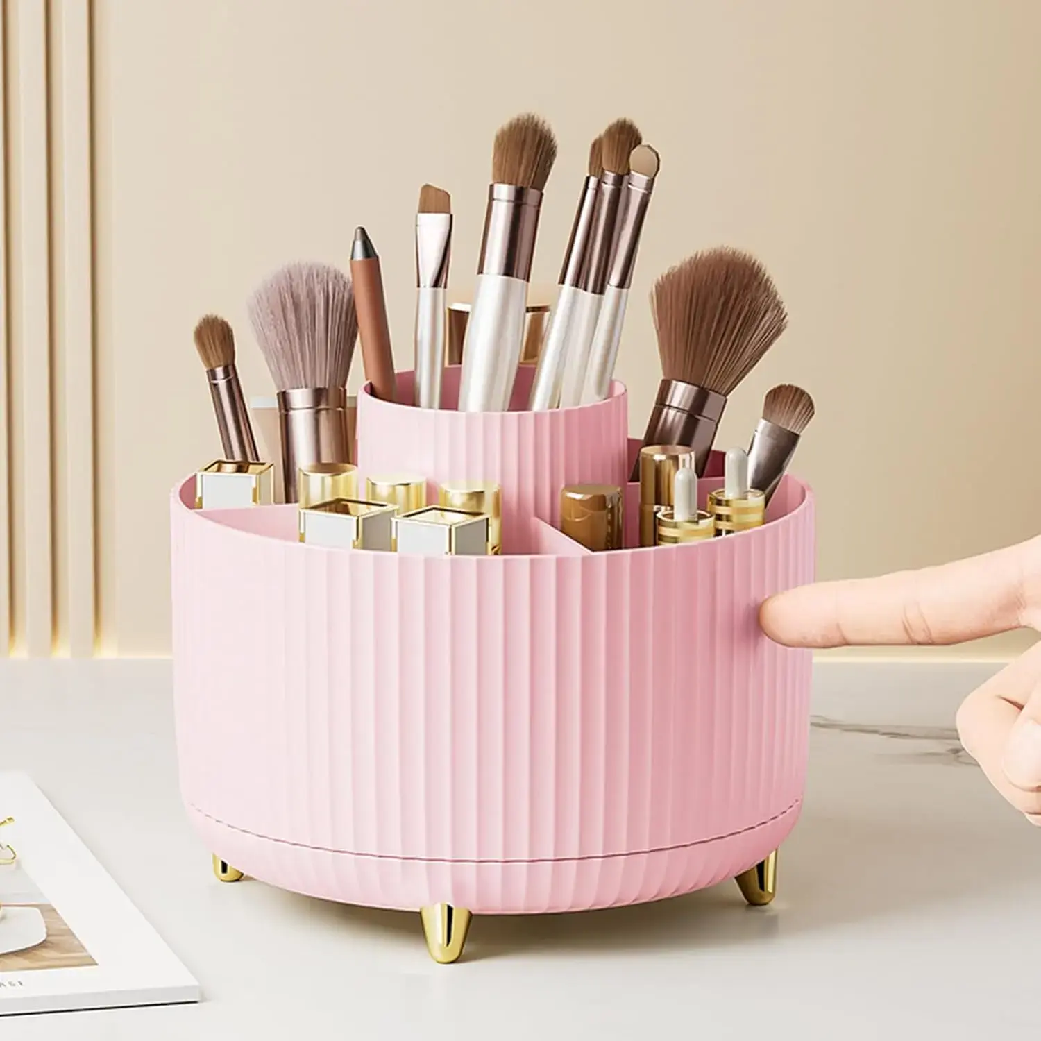360° Rotating Makeup Brush Holder Organizer, Pink | Makeup Organizers Countertop, Makeup Organization and Skincare Storage for Vanity, Desktop, Bathroom