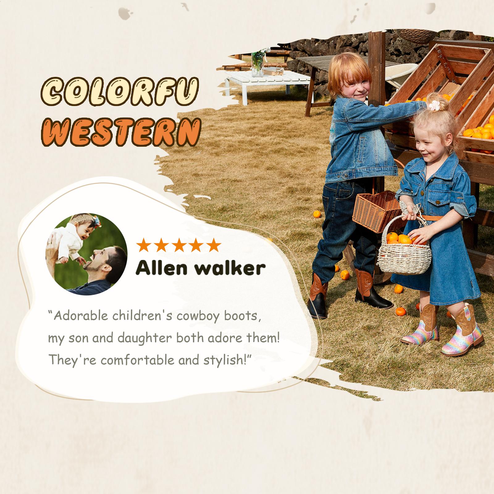 IUV Girls Cowgirl Boots Toddler Boys Cowboy Boots for Kids Western Square Toe Riding Mid Calf Boot