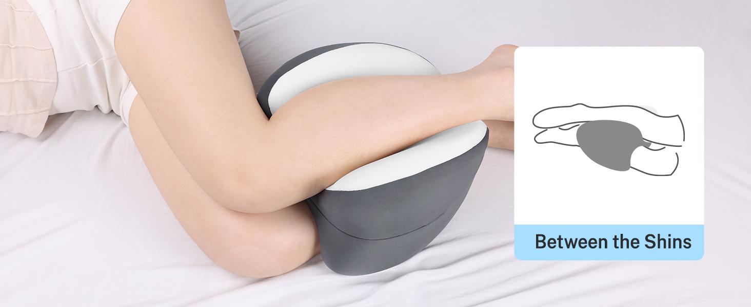 Knee Pillow for Side Sleepers, Leg Pillow with Cooling Cover, Memory Foam Leg Pillow for Side Sleeping, Heart-Shape Cushion for Hip, Back & Sciatica Pain Relief, Grey，Mother's Day Gift