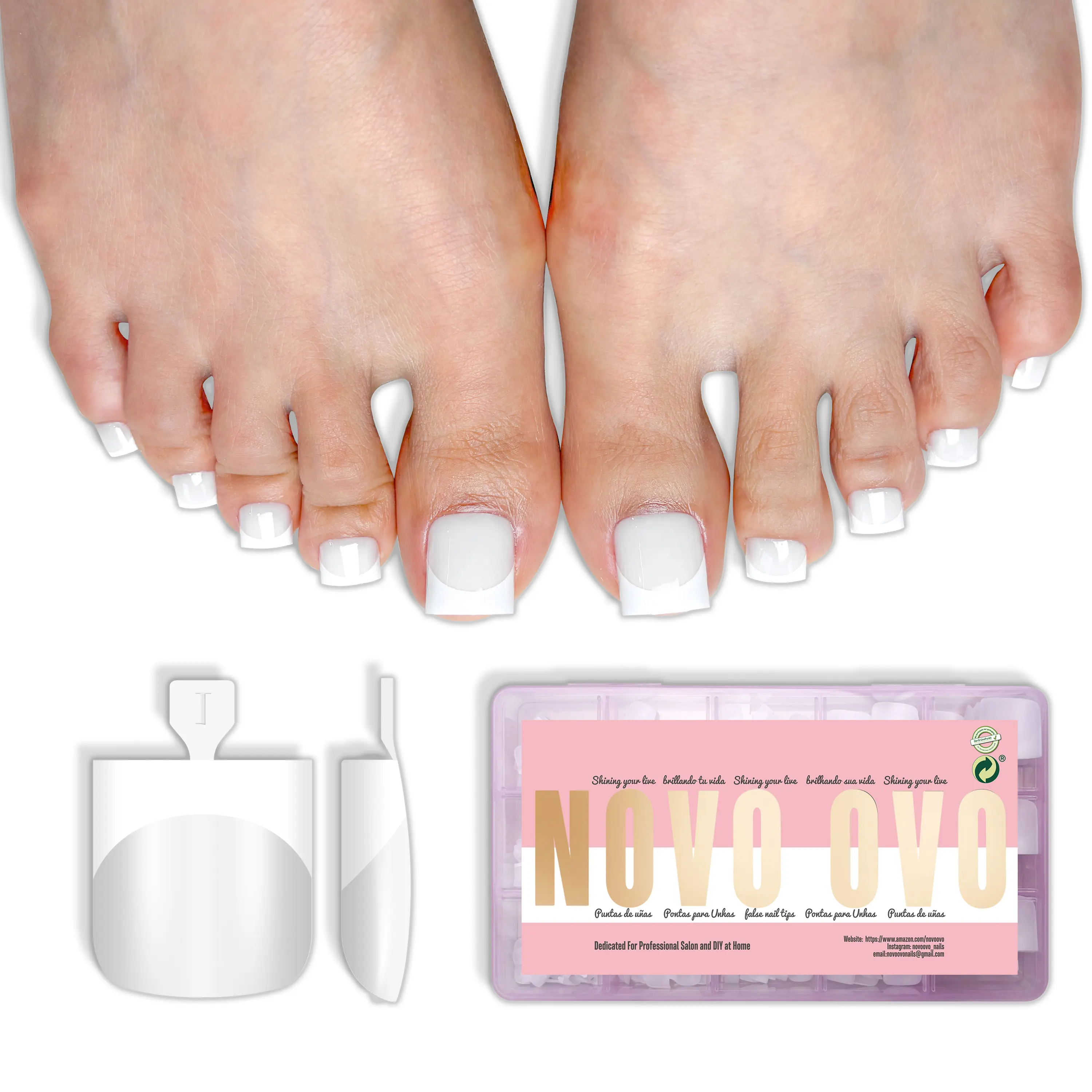 NOVO OVO Press on Toenails with French Tip, 240 Pcs Soft Gel X Fake Toenails, Medium Square Full Cover in Milky White, 15 Sizes for Wide Nail Beds, Press On Nails, Toenail Press On Nails