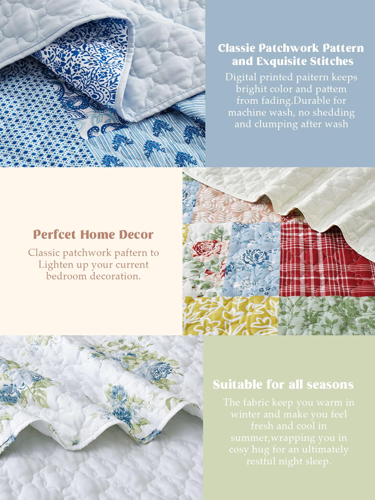 PEACE NEST 3-Piece Reversible Boho Printed Coverlets Set Bedspreads Quilts Bedding Set with 2 Pillow Shams for King/Queen/Twin sizes(1 Pillow Sham for Twin size)Soft