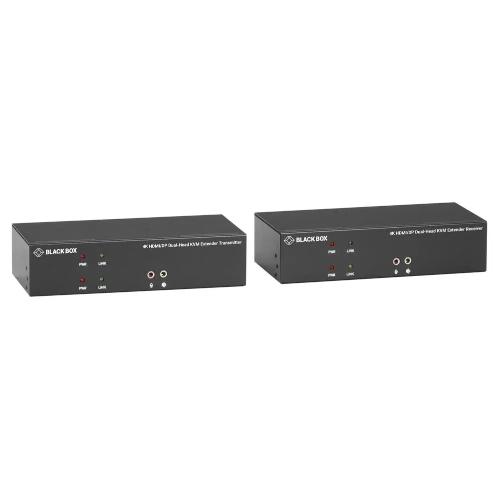 Black Box KVX Series Dual-Head KVM Extender with HDMI+DisplayPort, 328ft CATx Transmission, PC Connection Cables Included, Ready to Use for PC