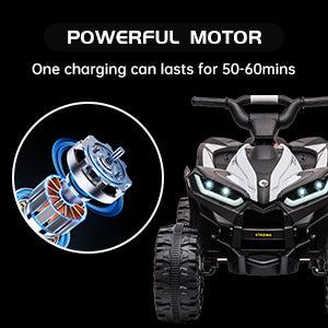 【GARVEE】12V Quad ATV 4 Wheeler with Music and LED Lights, available in White, Red, Pink, Yellow, Black, and Blue, designed for young riders with fun features and vibrant color options