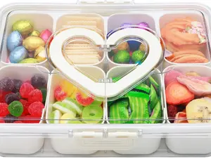Divided Serving Tray with Lid and Handle,Snackle Box Containers with 8 Compartment Storae Organizer for Fruits,Nuts,Candy,Party,Picnic,Veggies