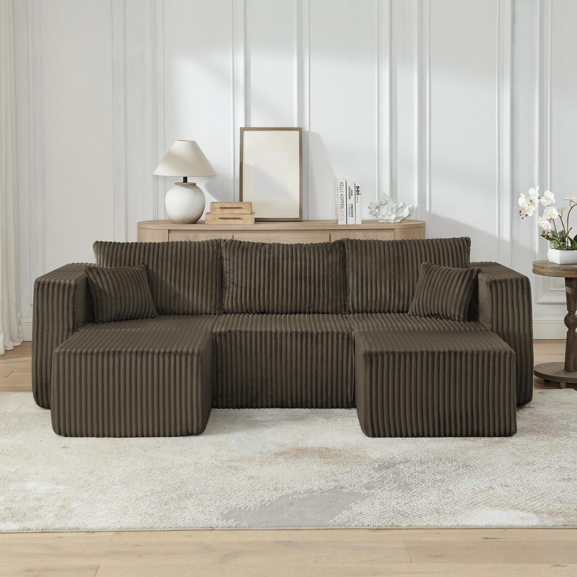 Niccae Compact Modular Sectional Compressed Corduroy Sofa Modern Minimalist Style Ultra Comfy Space Saving Design Black No Assembly Required Bed U-Shaped