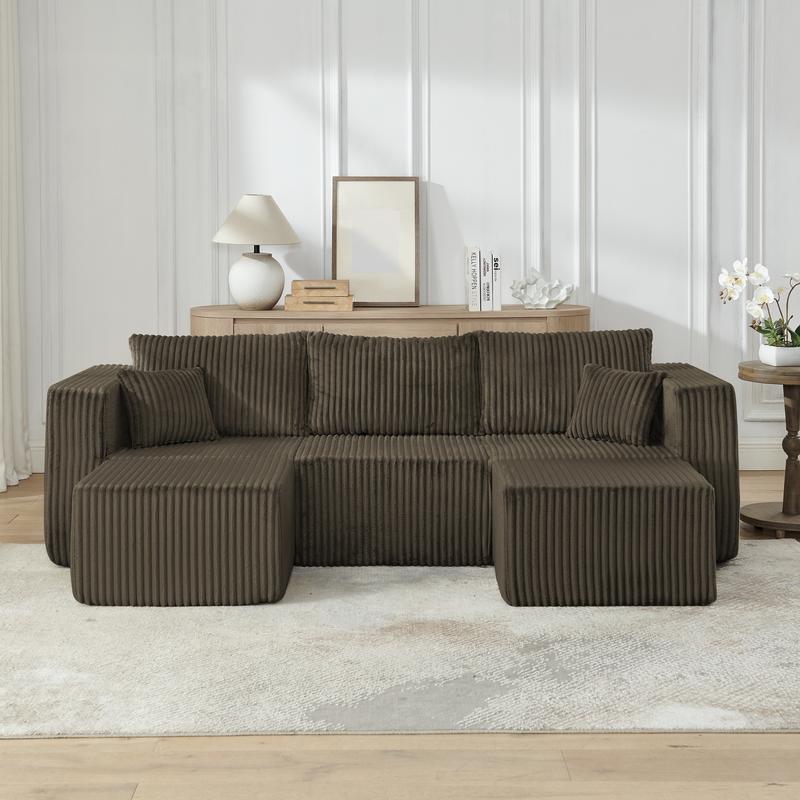 Niccae Compact Modular Sectional Compressed Corduroy Sofa Modern Minimalist Style Ultra Comfy Space Saving Design Black No Assembly Required Bed U-Shaped