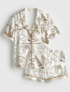 Women’s Salt Water And Saddles Western Short Sleeve Silky Satin Pajama Set
