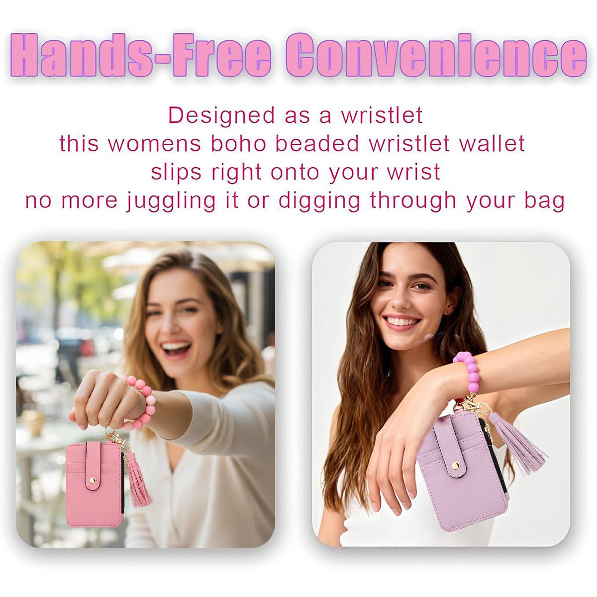 Wallet Keychain Wristlet for Women,Cute Slim RFID Credit Card Holder Purse With Silicone Bracelet Tassel Keychain Bangle Key Ring,Daily use