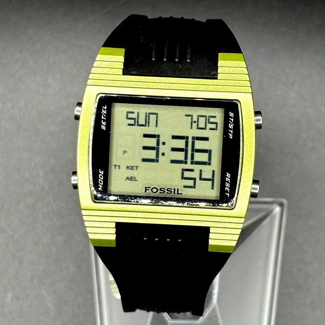 Fossil FSL DQ1141 Green Digital Watch 100M Alarm Chronograph Vintage NWT