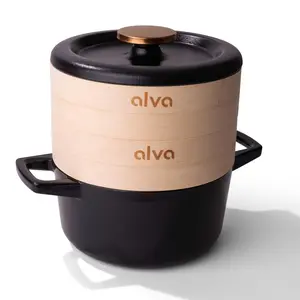 Alva Nori Enameled Cast Iron Dutch Oven Steamer Pot with Lid, Cocotte, Non Toxic, Suitable for All Heat Sources - 67.2 Oz, 8"