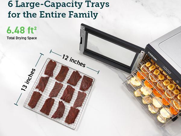 COSORI Food Dehydrator for Jerky, 600W, 6 Stainless Steel Trays, 48H Timer, 165°F Control, 6.48ft² Drying Space, Herbs, Meat, Fruit, and Yogurt