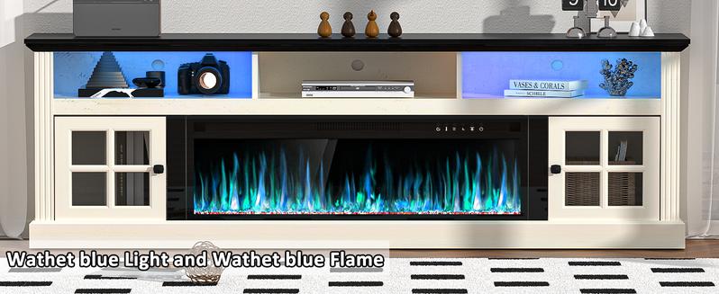 Spurgehom Fireplace TV Stand with Storage - 70" Farmhouse Media Console & Entertainment Center Features 36" Electric Fireplace, LED Lights, and Holds TVs Up to 80 Inches for Living Room