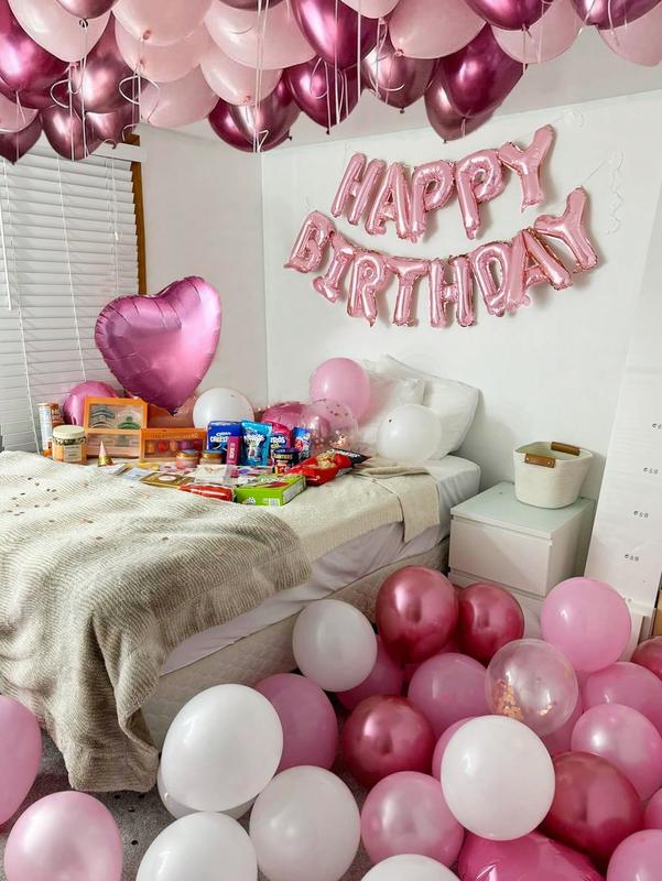 49 Pcs Pink Birthday Decorations Balloon Set with Heart Balloons and Metallic Pink Balloons, 16 Inch Pink Birthday Decor for Party, Baby Shower, Bridal Shower, Wedding, Photo Backdrop