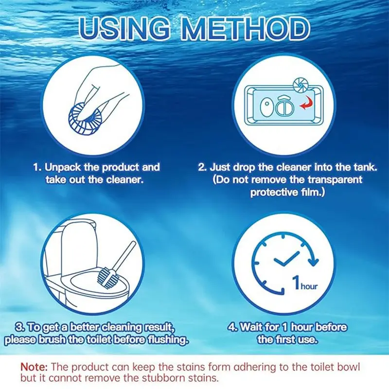 12-24PCS Tank-Only Non-Bleach Wet-Activated Toilet Bowl Cleaners, Auto-Cleans Every Flush, Soluble Film, Residue-Free, Deodorant, Stain & Odor Fix, Safe & Effective, Deep Cleaning & Descaling, Light Blue Water, 7-10 Days Use, Household Cleaning Supplies