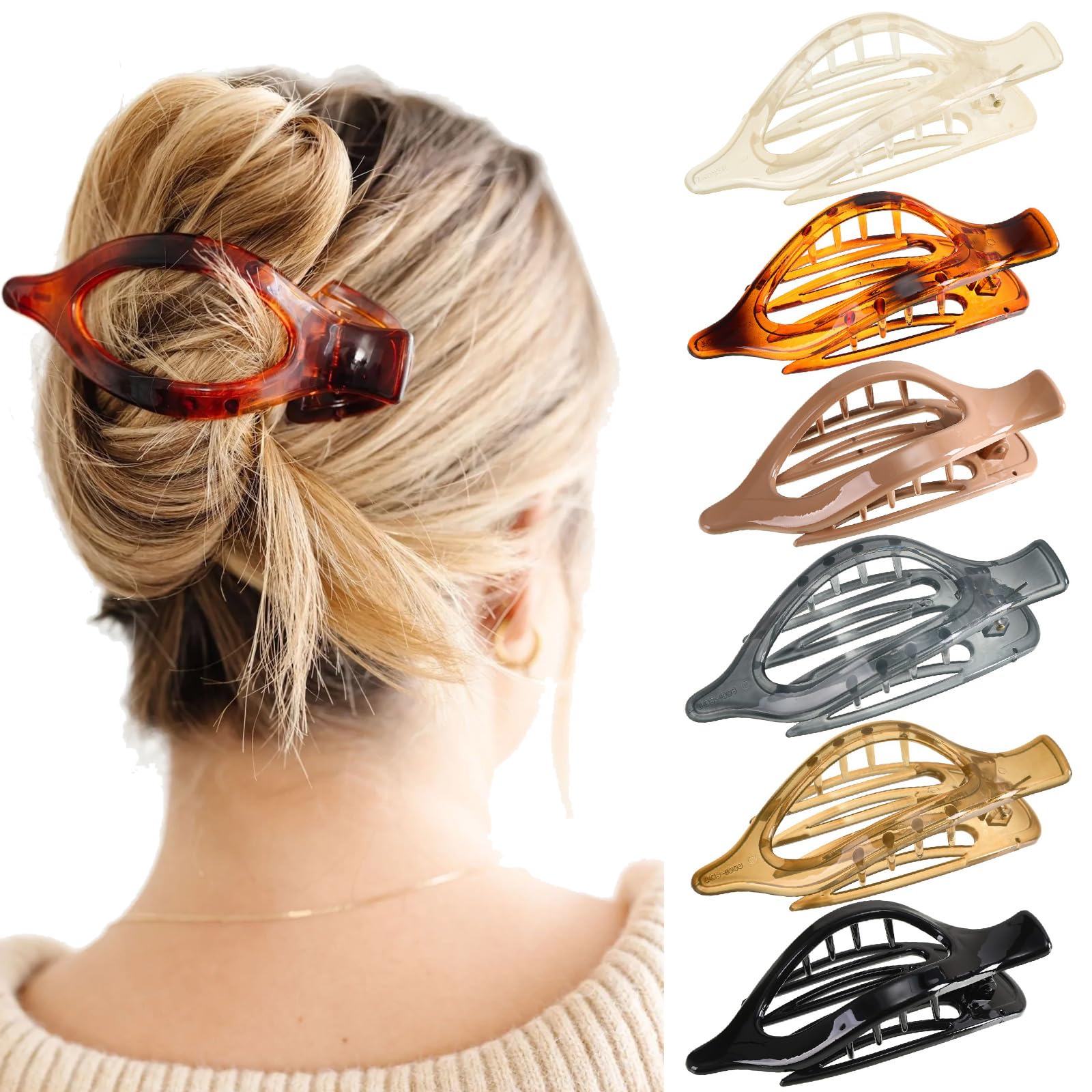 AWAYTR Flat Claw Clips Elegant French Concord Hair Clips Side Slide Duckbill Clips for Women Girls Strong Hold No Slip Grip Thick or Thin Hair 6Pcs/Set TikTokShopBlackFriday Hair Pin