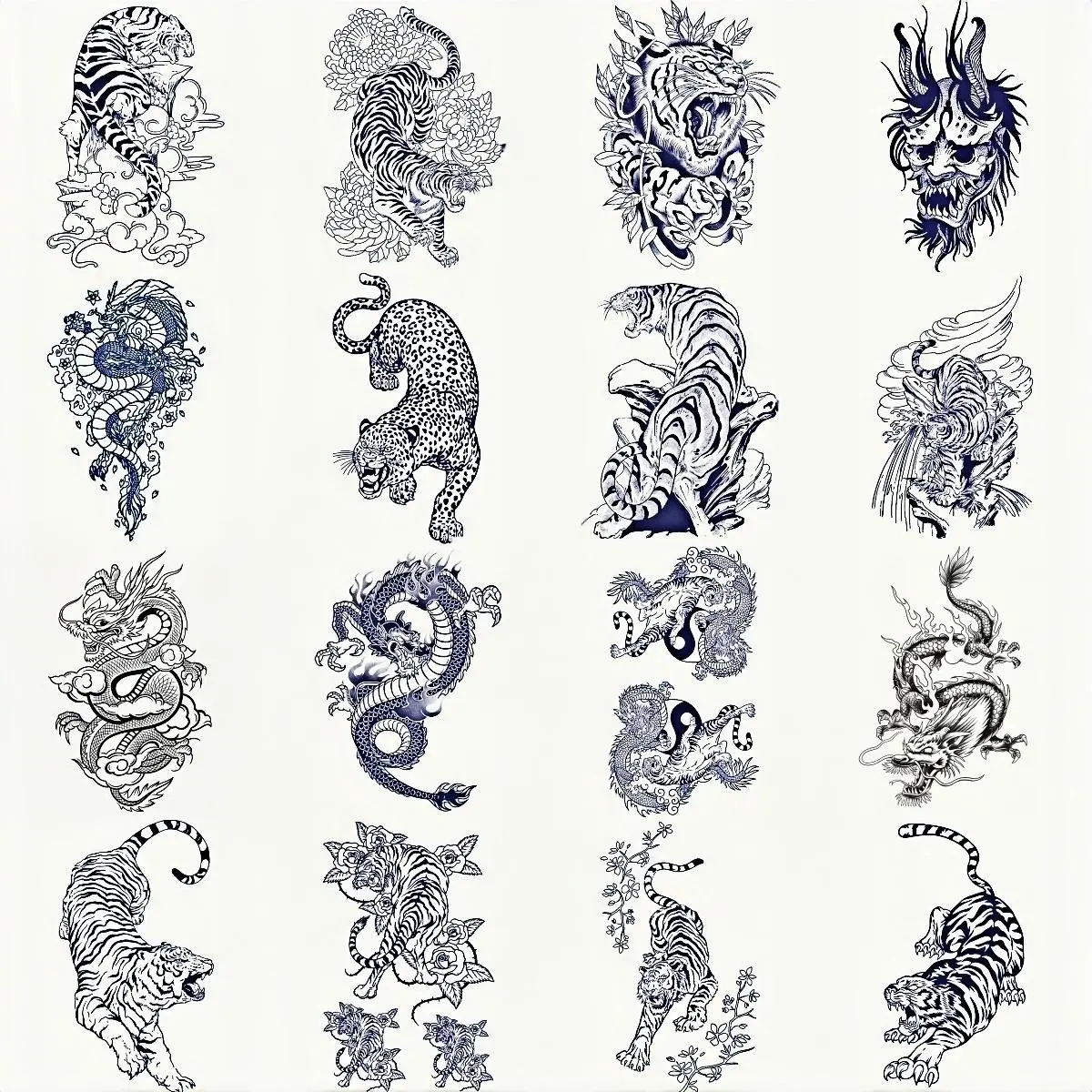 Dragon & Tiger Pattern Temporary Tattoos Stickers, Aesthetic Tattoo Merch 16pcs/set Waterproof Long Lasting Fake Tattoo Sticker, Body Art Decoration for Men & Women, Body Fake Tattoos