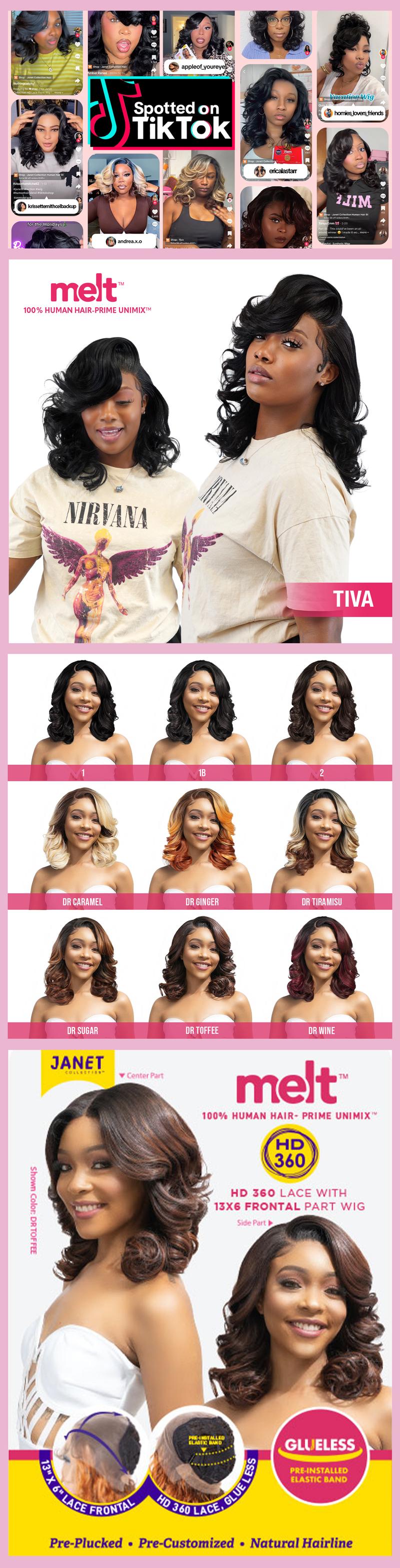 Janet Collection Human Hair Blend HD Lace Front Wig 360 Glueless Melt Hand-Tied 13X6 Frontal Part Tiva