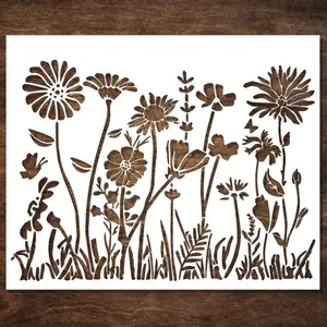 DLY LIFESTYLE Large Wildflower Stencil for Painting (15X12 Inches) - Stencils for Crafts Reusable for Canvas, Fences, Fabric, Furniture - DIY Wall Stencils for Painting Large Pattern DLY Lifestyle