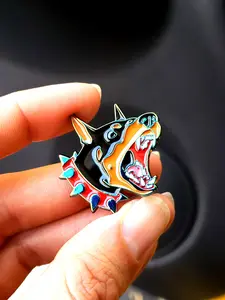 Barking Doberman Rainbow Oil Slick Soft Enamel Pin Everyday Style Vibrant Colors