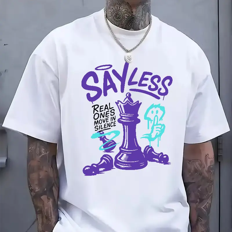 Graffiti "Say Less Real Ones Move In Silence" Chess Graphic Tee | Unisex Urban Streetwear Top for Hip Hop & Chess Culture Devotees