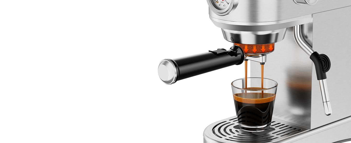 Espresso Machine 20 Bar, Semi-Automatic Coffee Maker with 1450W Powerful Motor, Milk Frother Steam Wand, 34oz Removable Water Tank for Latte, Cappuccino, Home Use, Silver