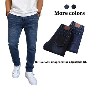 Men's Slim-Fit Zip-Up Jeans – Trendy details, comfortable stretch fabric, perfect for everyday wear. Designed for young fashion enthusiasts seeking an edgy street style look. Note: A buttonhole opening is required (jeans come with uncut buttonholes for a