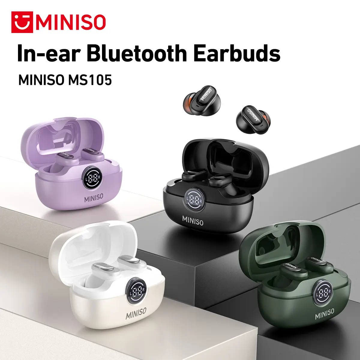 MINISO MS105 Bluetooth 6.0 Wireless Music Earbuds - In-Ear Waterproof Earphones with Built-in Microphone, Suitable for Sports, Office Use, Gaming and Audio Calls, Bluetooth Earbuds, Headphones, Wireless Earbuds
