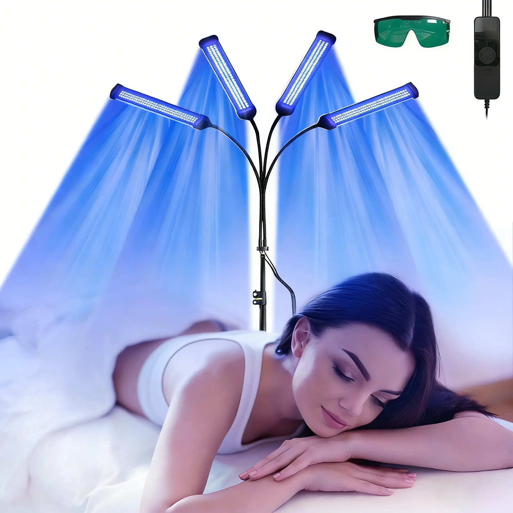 Jitesy Tanning Lamp - UV-Free Blue Light Therapy Acne-Prone Skin Device, 60W Adjustable Light for Face & Body, 432 LEDs, Adjustable Stand, Timer, Office Home Use