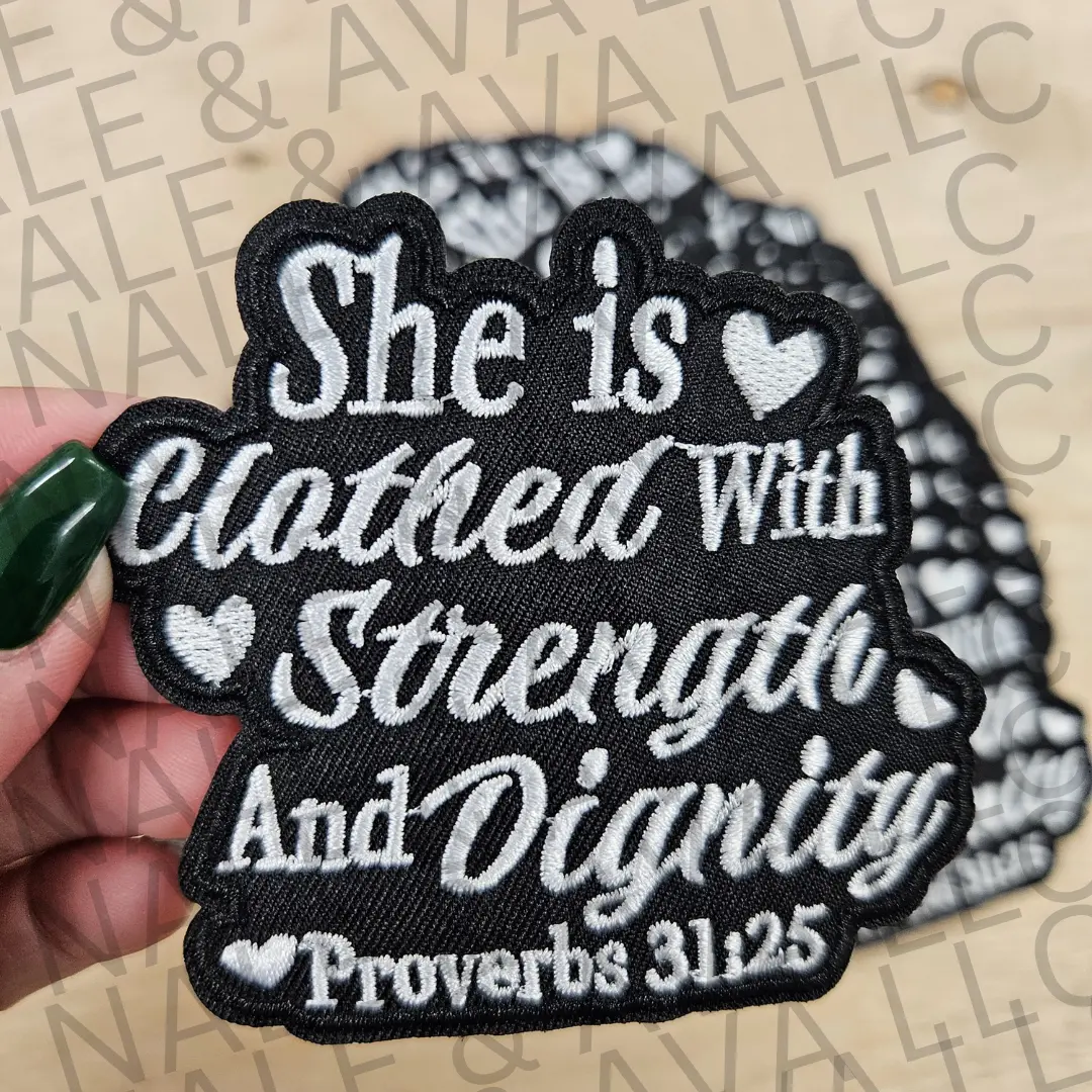 She Is Clothed With Strength Hat Patch (3 Patches)