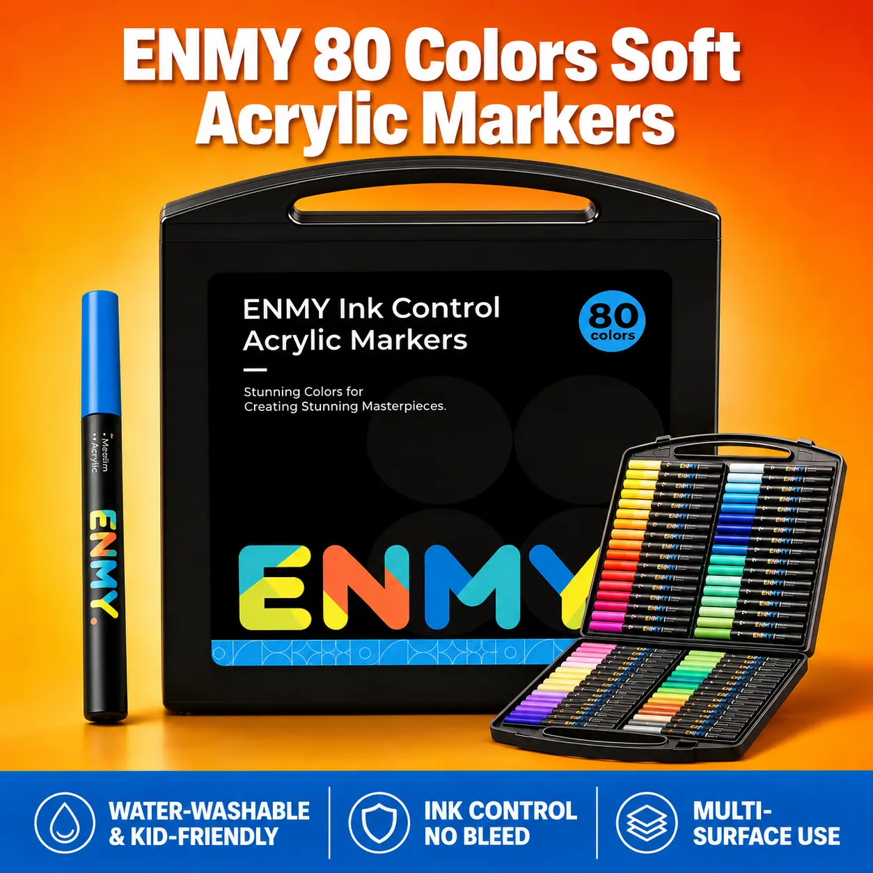 ENMY 80-Color Liquid Acrylic Marker Art Crafting Kit - Quick-Dry, Waterproof, Smudge-Resistant, Durable Storage Colored Markers Set for Crafters, Office Art Supplies Kit,back to school haul,college school supplies,back to school shopping