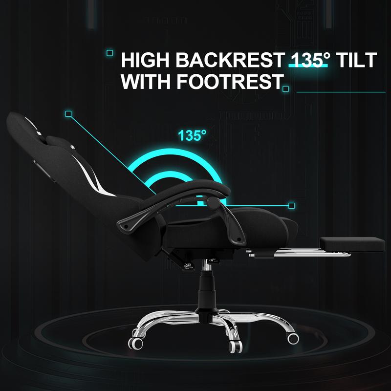 【Totally revamped!】 Better than ever! Gaming Chair Breathable Fabric Computer Chair with Pocket Spring Cushion, Ergonomic Computer Chair with Footrest, Lumbar Suppport