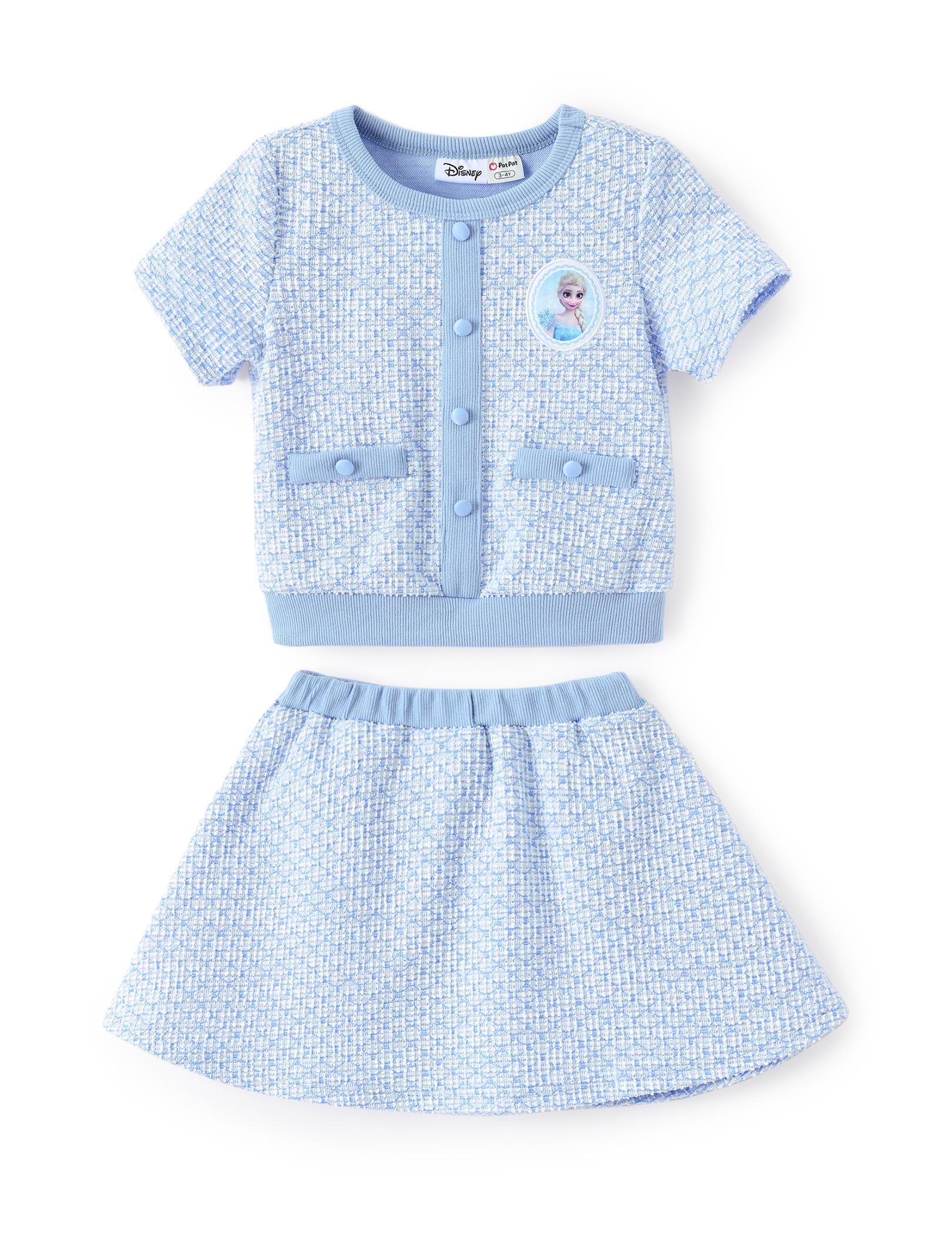 PatPat Disney Princess Ariel Little Mermaid Toddler Girls 2-Piece Pearl Button Knit Top & Tweed Skirt Set for Ages 2-9 Years Cute Minnie SpringGlowUp RefreshedLook