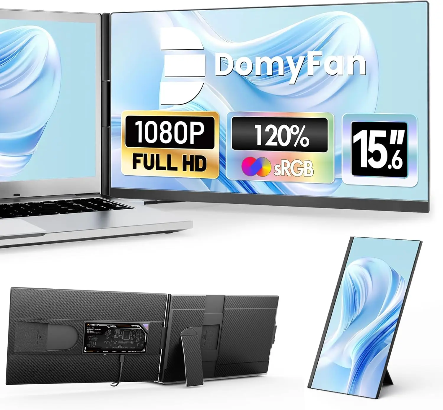 domyfan 15.6" Laptop Screen Extender, 120% sRGB FHD 1080P IPS Laptop Monitor Extender Dual Screen, Portable Monitor for Laptops 13-17" with HDMI/USB-A/Type-C Plug-Play for Windows, Mac, Android,back to school,back to school shopping tiktokshopbacktoschool