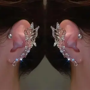 1 Pair Exquisite Luxurious Fairy Ear Wrap - Handmade No Piercing Earrings for Women and Girls, Trendy Shiny Butterfly Design, Fantasy Cosplay Elven Ears, Comfortable to Wear