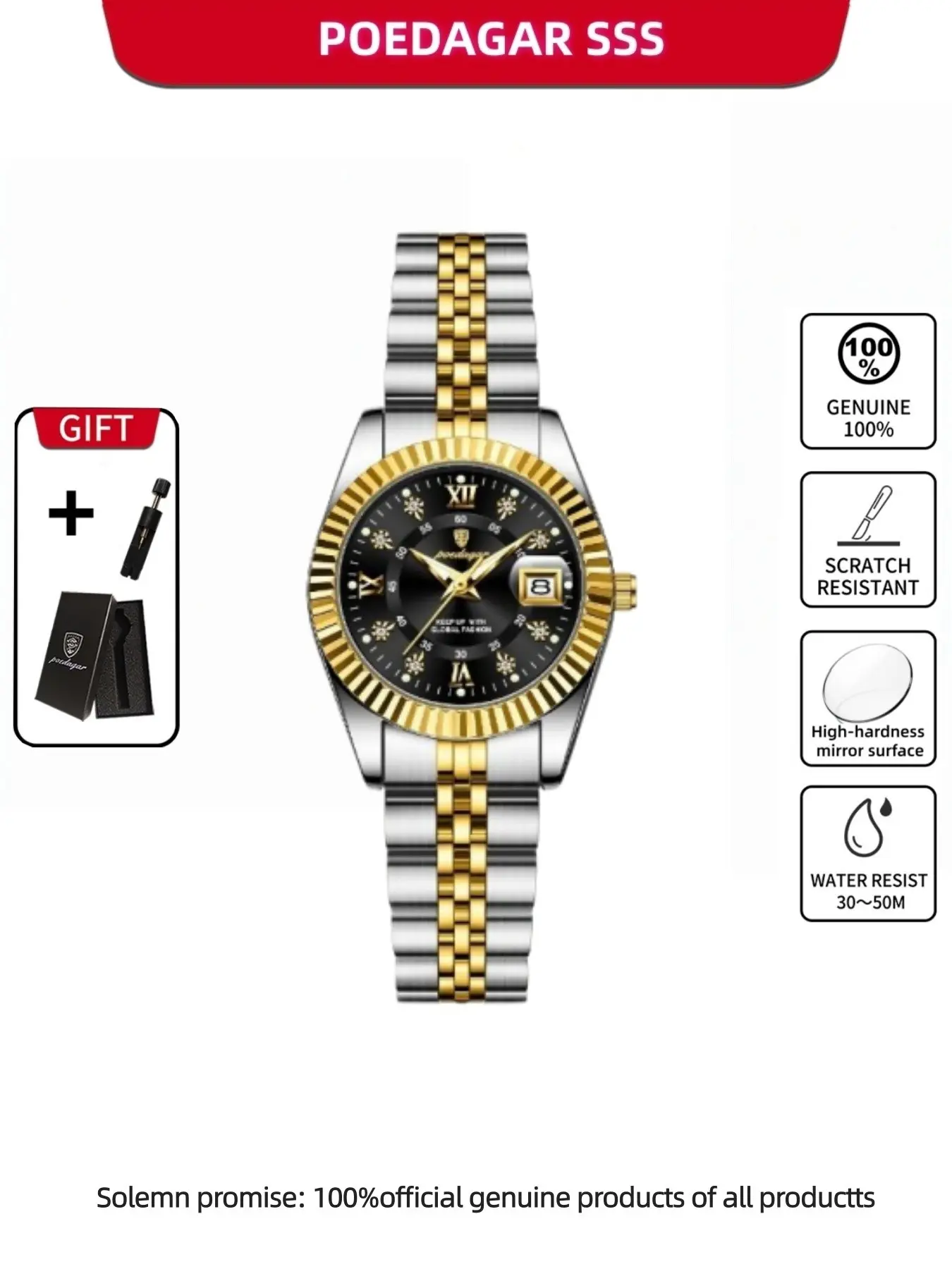 Poedagar Luxurious Women's Watch, Elegant Wristwatch, Waterproof Luminous Date Display, Stainless Steel Quartz Movement, Modern Fashionable Wristwatch, Fashion Wristwatches, Perfect Birthday Gift
