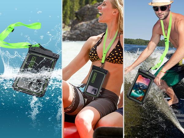 MYBAT PRO IPX8 Waterproof Transparent Protective Cellphone Pouch (Regular Size), Durable Smartphone Dry Bag with Detachable Lanyard, Universal Floating Waterproof Phone Case for Universal Phones - Black/Green