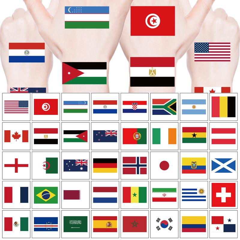 40 Pcs 2026 World Cup Flag Temporary Tattoos, Face Arm Leg Full Body Stickers for International Sports Events & Patriotic Activities, Easy to Apply