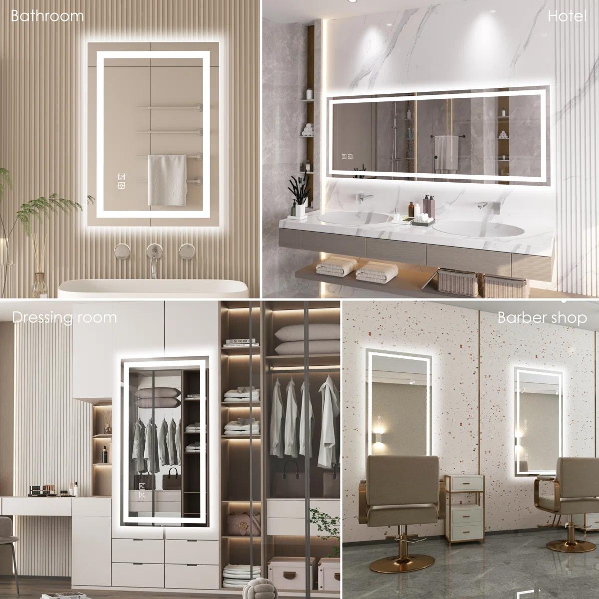 GALENTAL 48x32 LED Bathroom Mirror with Lights, Over Sink Vanity Mirror, Dimmable Touch Control 3-Color, Options Wall Mounted, Defoggin, Memory, Timing, Tempered Glass Modern White Decor Home Interior