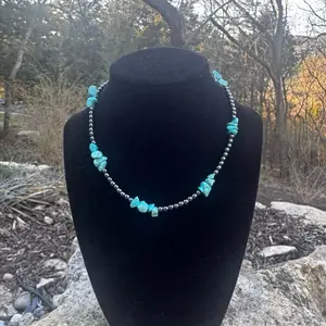 Silver Western Turquoise Stone Necklace