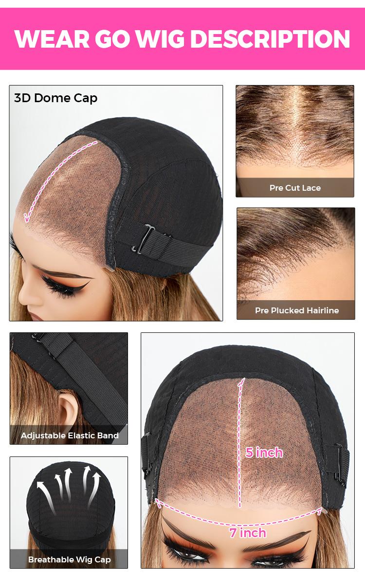 CurlyMe Wear Go Glueless Highlight Color Pre-cut Transparent Lace Straight Hair Bob Wigs - Pre-plucked