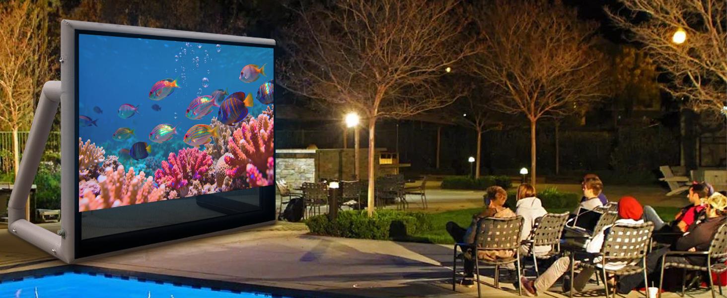 SAYOK 10FEET Inflatable Projector Screen for Outdoor Movies, Pool Parties & Backyard, Waterproof PVC Material, No Need Constant Inflating, Portable Movie Screen for Projector